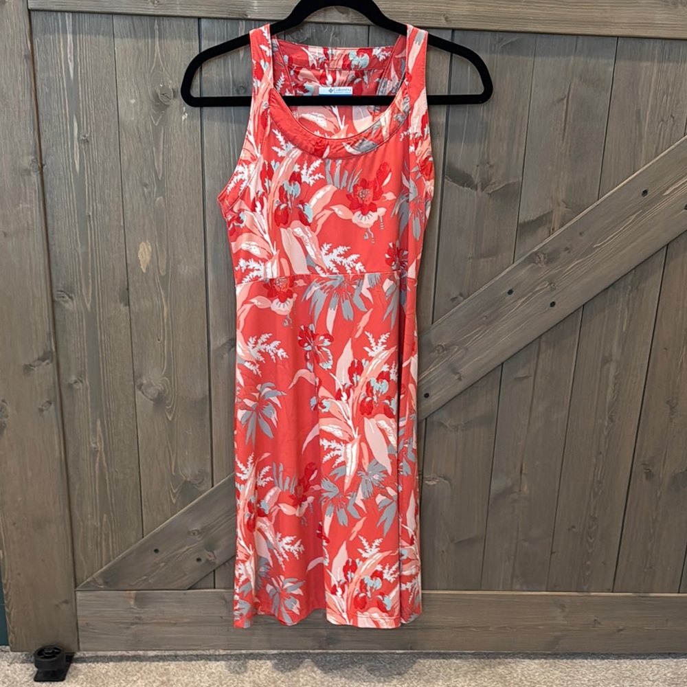Columbia Orange Pink Halter Sundress Midi